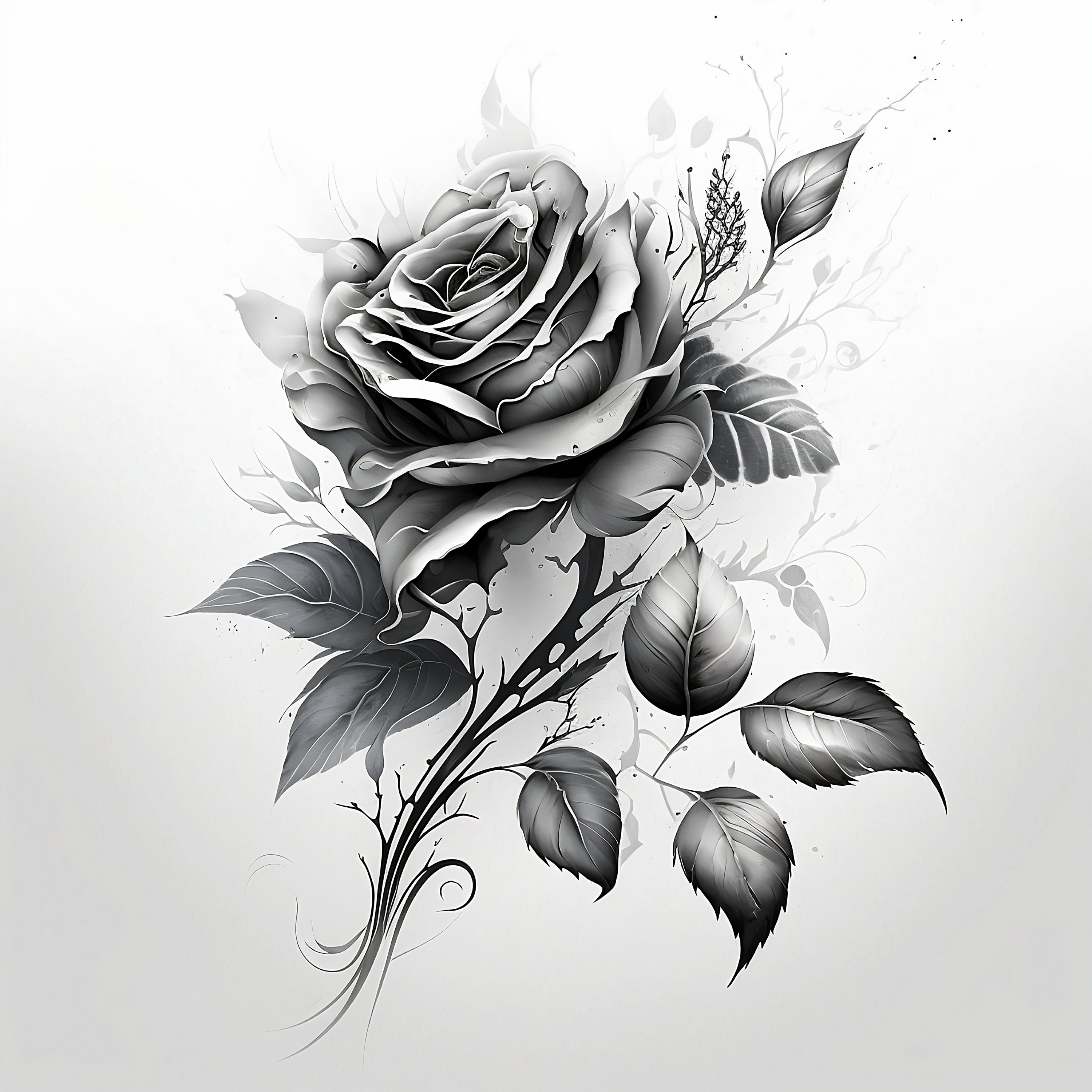 Rose Tattoo Design White Background PNG File Download High Resolution