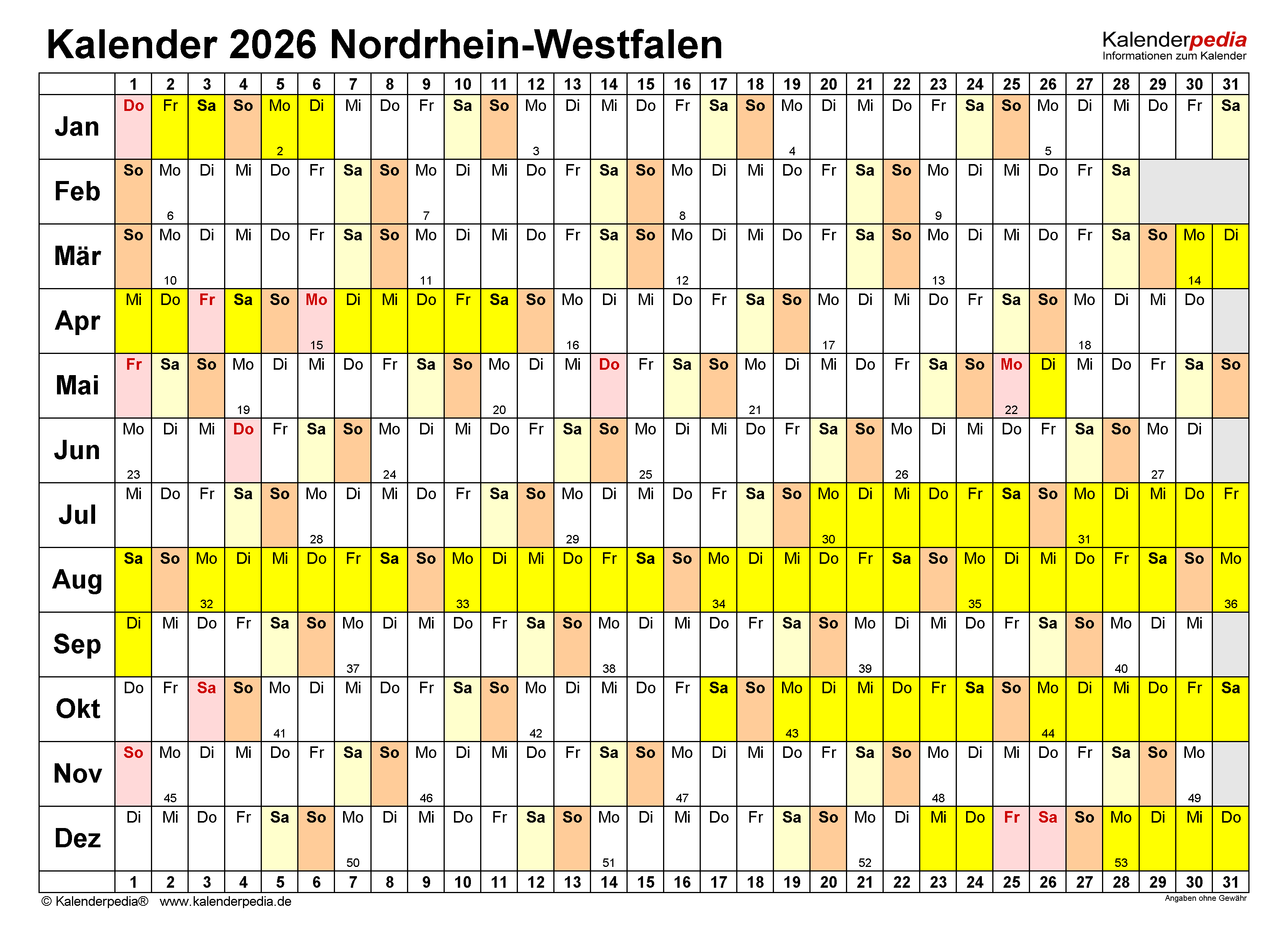 Kalender 2026 NRW: Ferien, Feiertage, Excel-Vorlagen