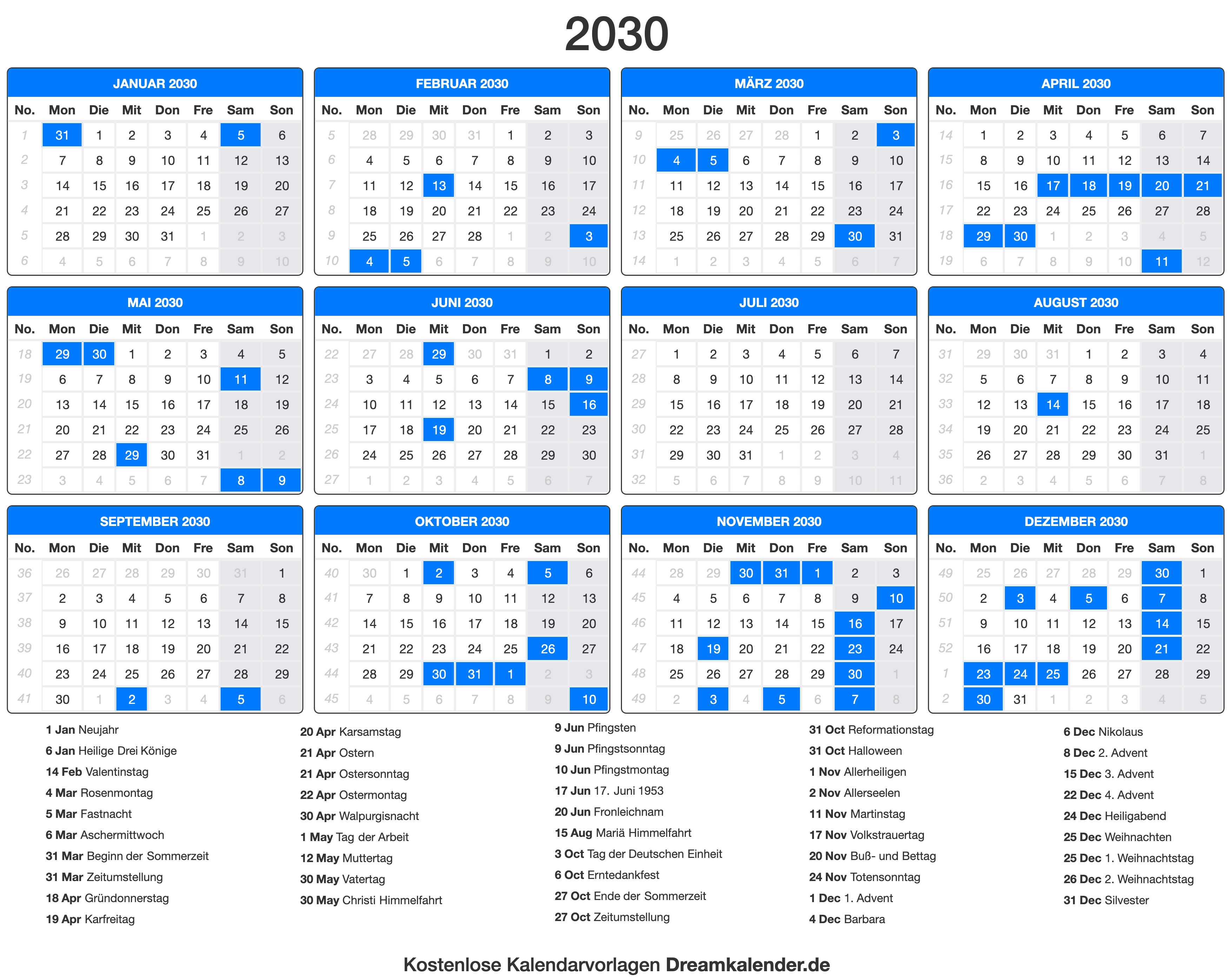 Kalender 2030